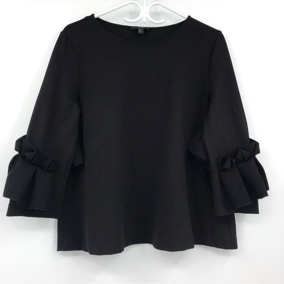 COS Tops - COS Shirt with Pleated Ruffle Statement Sleeves Relaxed Fit Black MEDIUM